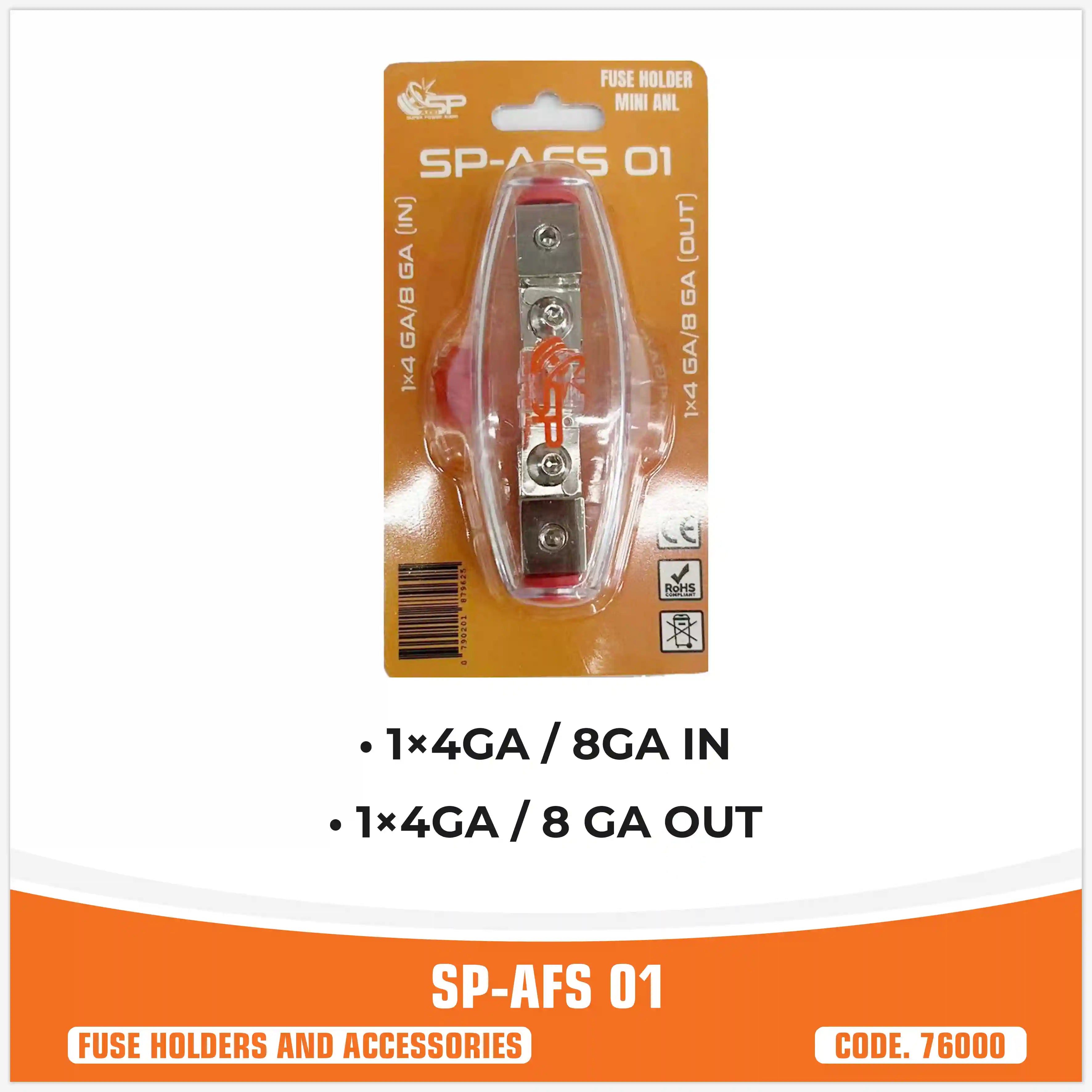 SP AFS 01 FUSEHOLDER MINI ANL 1x4GA/8GA IN + 1x4/8 GA OUT